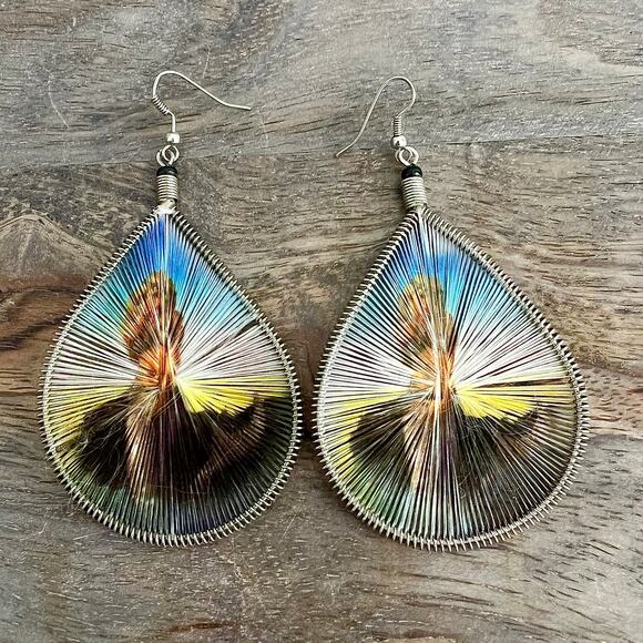 Silk Thread Hawaiian Luau Dancer Dangle Drop Statement Earrings - Picture 1 of 5